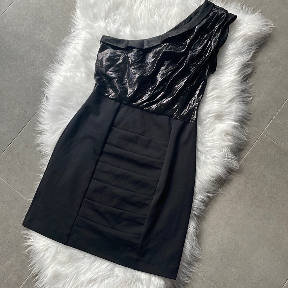 Hype Dress One Shoulder Mini Ruched Front Shimmer Top Size 4